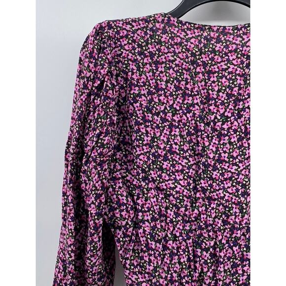 UNBRANDED Women's Pink Floral Print V-Neck Long Sleeve Top SZ M - Picture 4 of 10